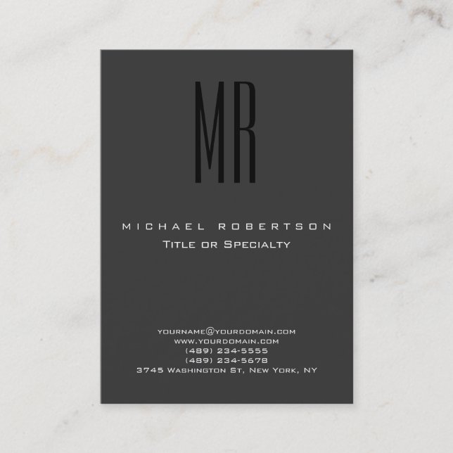 Monogram Black Grey Chubby Business Card (Front)