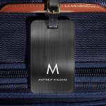 Monogram Black Grey Faux Metal Steel Styled Custom Luggage Tag<br><div class="desc">A stylish modern monogrammed luggage tag to help identify your belongings. Great for attaching to your luggage,  laptop bag,  golf bag,  carry-on,  and backpack. This product also makes a lovely gift for Father's Day,  birthdays,  graduations,  weddings,  and more. Please note,  metallic details are simulated.</div>