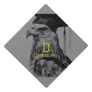 Monogram Black Grey Graduation Cap Topper Eagle