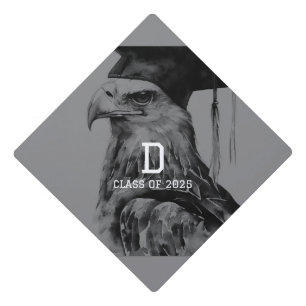 Monogram Black Grey Graduation Cap Topper   Eagle