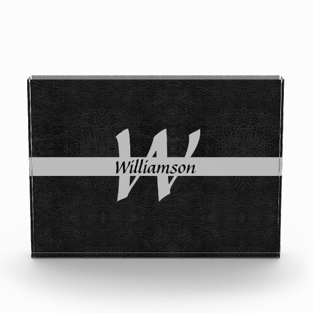 Monogram Black & Grey Name Initials Office Gift Photo Block (Front)