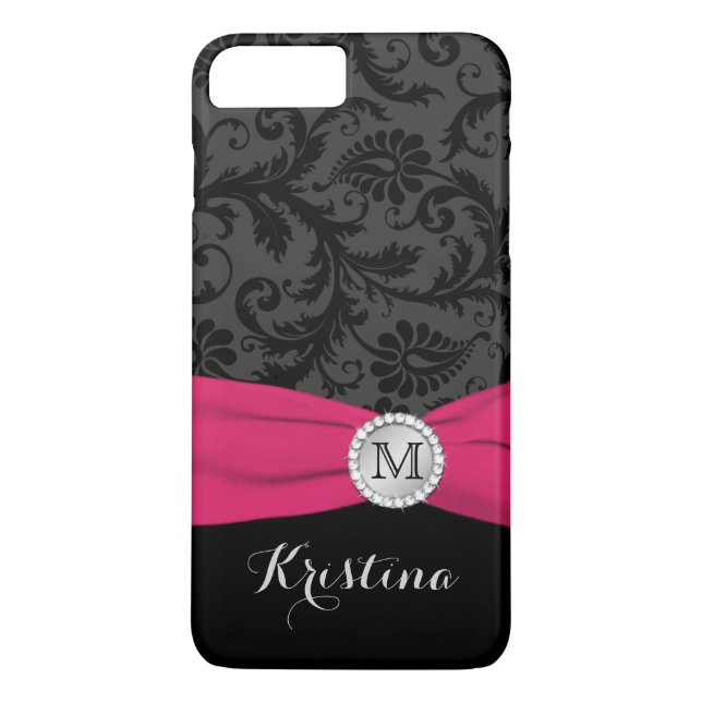 Monogram Black, Grey, Pink Damask iPhone 7 Case (Back)