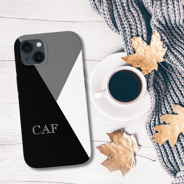 Monogram Black Grey White Geometric Minimalist Case-Mate iPhone Case (Monogrammed initials Black, White Gray Geometric Triangles iPhone case)