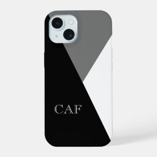 Monogram Black Grey White Geometric Minimalist iPhone 15 Case