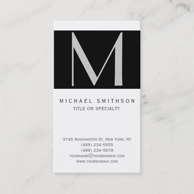 Monogram Black Grey White Simple Business Card (Front)