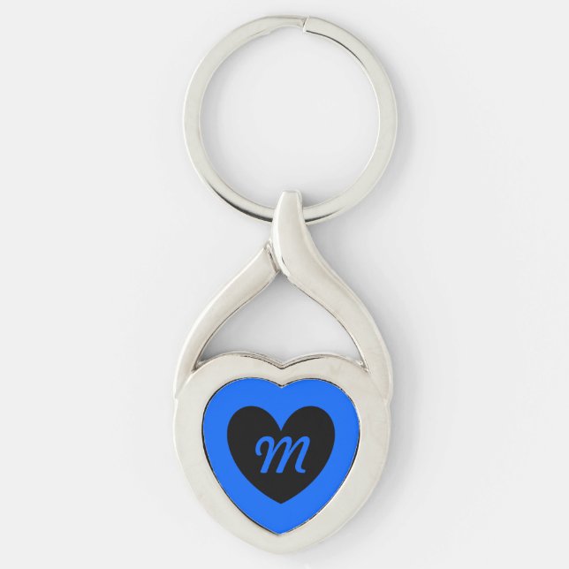 Monogram Black heart on blue Keychain (Front)