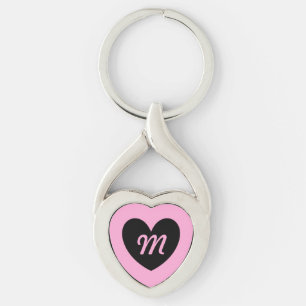 Monogram black heart on cotton candy pink keychain