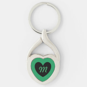 Monogram Black heart on Kelly green Keychain