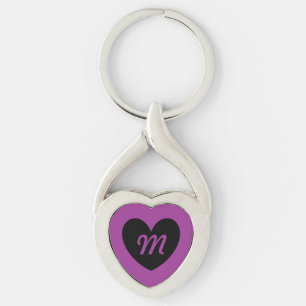 Monogram Black heart on purple Keychain