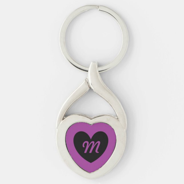 Monogram Black heart on purple Keychain (Front)