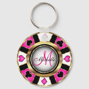Monogram Black, Hot Pink and Gold Las Vegas Style Keychain