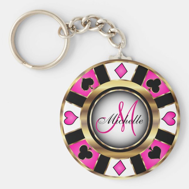 Monogram Black, Hot Pink and Gold Las Vegas Style Keychain (Front)