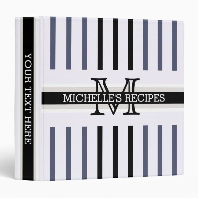 Monogram Black Independence Stripes Pattern Recipe Binder (Front/Spine)
