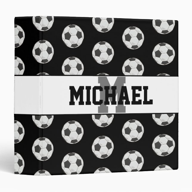 Monogram Black Initial Soccer Ball Pattern Binder (Front/Spine)