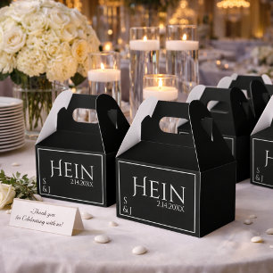 Monogram Black Initials Date Wedding  Favor Box