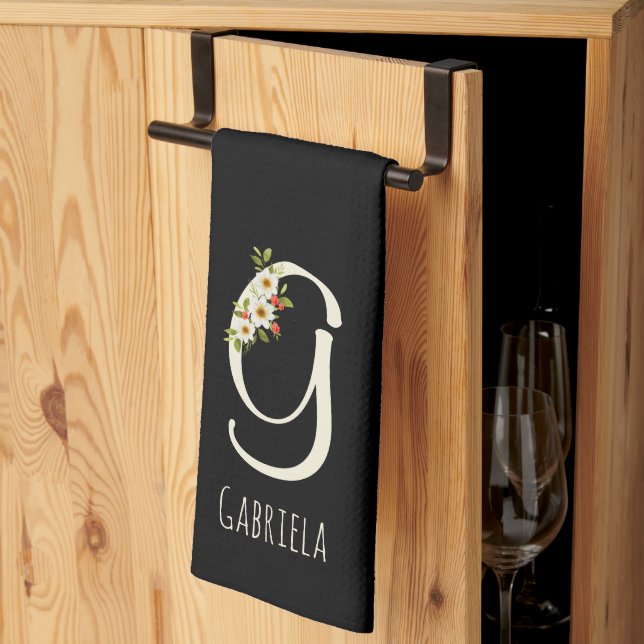 Monogram black Kitchen Towel Housewarmng gift (Thirds Fold)