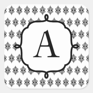 Monogram Black Lace Wedding Business Stickers