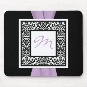 Monogram Black, Lavende, White Damask Mousepad