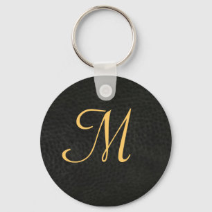Monogram Black Leather Graduation Keychain