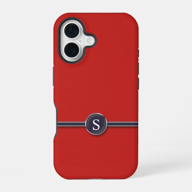 Monogram Black Line and Button iPhone 16 Case (Back)