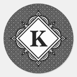 Monogram Black Mandala Classic Round Sticker