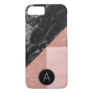 Monogram Black Marble & Rose Gold Glitter Sparkle Case-Mate iPhone Case