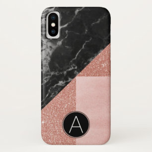 Monogram Black Marble & Rose Gold Glitter Sparkle Case-Mate iPhone Case