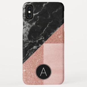 Monogram Black Marble & Rose Gold Glitter Sparkle iPhone XS Max Case