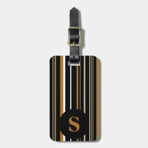 Monogram Black Matte Gold Barcode Circle Stripe Luggage Tag