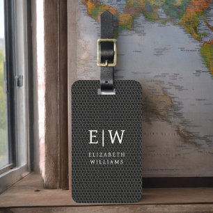 Monogram Black Metallic Elegant Honeycomb Luggage Tag