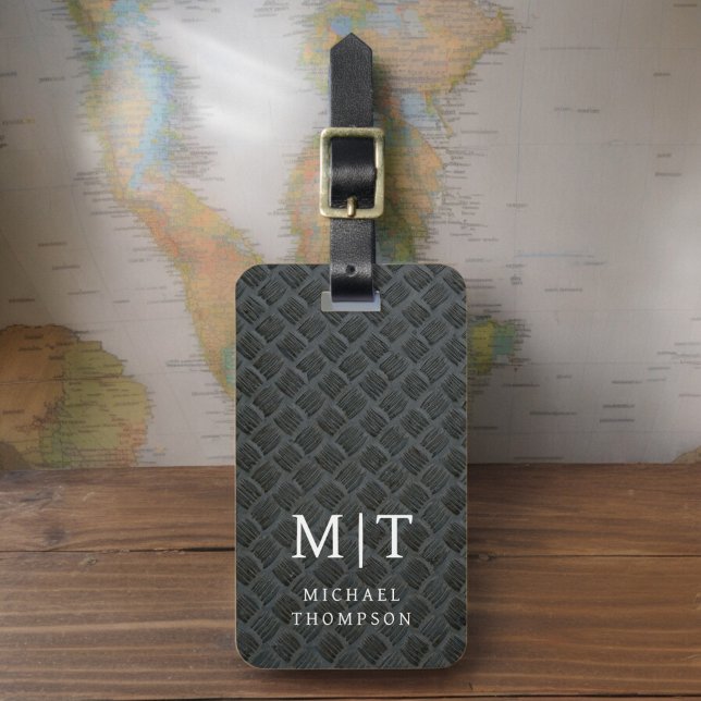 Monogram Black Metallic Elegant Pattern Luggage Tag (Creator Uploaded)