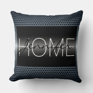 Monogram Black Metallic Holes Metal Look Throw Pillow