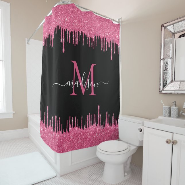 Monogram Black Metallic Hot Pink Dripping Glitter (In Situ)