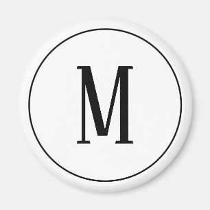 Monogram Black on White Round Magnet