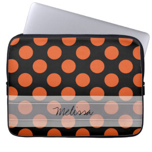 Monogram Black Orange Chic Polka Dot Pattern Laptop Sleeve