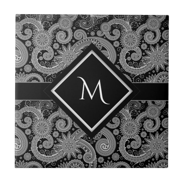 Monogram Black Paisley Tile (Front)
