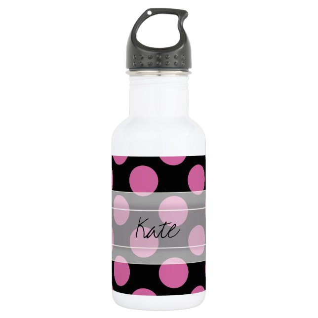 Monogram Black Pink Chic Polka Dot Pattern 532 Ml Water Bottle (Front)