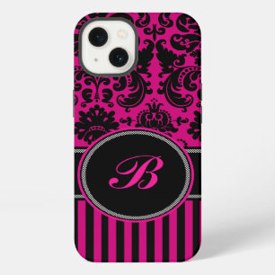 Monogram Black, Pink Damask Stripe iPad Air Case