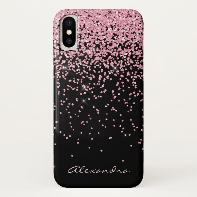 Monogram Black & Pink Sparkle and Glitter Case-Mate iPhone Case (Back)