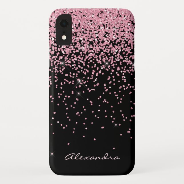 Monogram Black & Pink Sparkle and Glitter Case-Mate iPhone Case (Back)