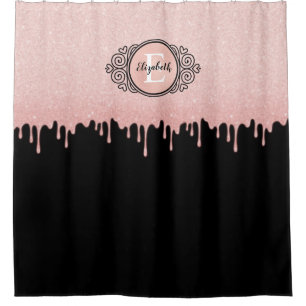 Monogram Black Pink Sparkly Glitter Drips