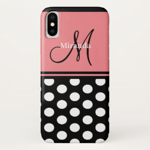 Monogram Black Pink White Polka Dots  Script Case-Mate iPhone Case