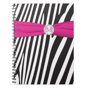Monogram Black Pink White Zebra Striped Notebook