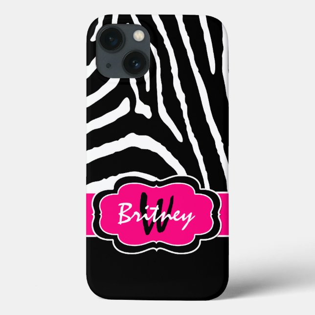 Monogram Black, Pink Zebra Stripe iPad Air Case (Back)
