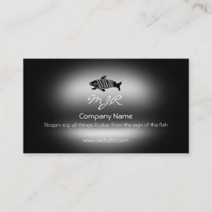 Monogram, Black Pisces Fish, metallic-effect Business Card