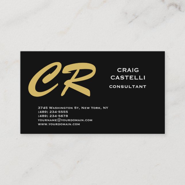 Monogram Black Plain Consultant Business Card (Front)