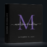 Monogram Black Purple Violet Script Wedding Album Binder<br><div class="desc">Elegant Monogram Purple Violet Black White Script Name Wedding Memories Photo Album Story 3 ring binder</div>
