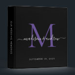 Monogram Black Purple Violet Script Wedding Album Binder<br><div class="desc">Elegant Monogram Purple Violet Black White Script Name Wedding Memories Photo Album Story 3 ring binder</div>