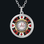 Monogram Black, Red and Gold Las Vegas Style Silve Silver Plated Necklace<br><div class="desc">Monogram Necklace. Monogram Black, Red and Gold Las Vegas Style design ready for you to personalize. ✔Note: Not all template areas need changed. 📌If you need further customization, please click the "Click to Customize further" or "Customize or Edit Design" button and use our design tool to resize, rotate, change text...</div>