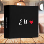 Monogram Black Red Heart Handwritten Script 3 Ring Binder<br><div class="desc">A minimalist monogram design with large typography initials in a script font with a red heart on a simple black background. The perfectly custom gift or accessory!</div>
